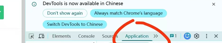 开发者工具顶部的 Application 标签